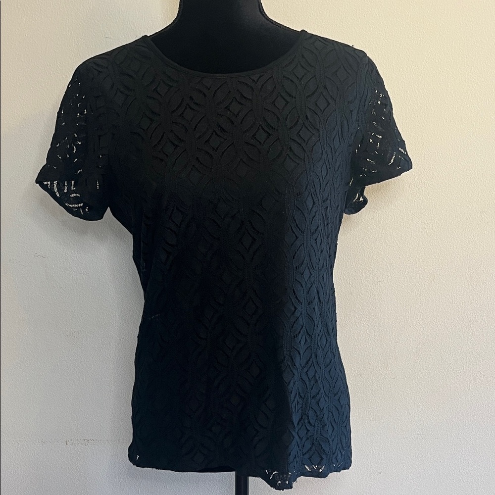 Market & Spruce Black Lace Short Sleeve Tee